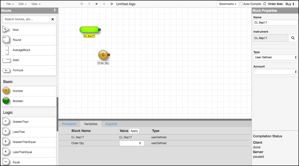 User-defined variables in the Variables tab