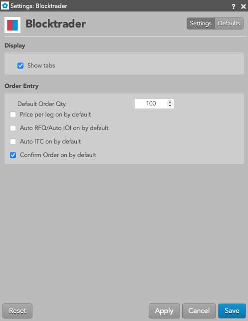 Blocktrader settings