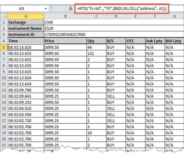 Retrieving Time And Sales Data Excel Integration With TT Help And   Xl Ts Example 